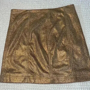 Free People Metallic Rose Gold Glitter Faux Suede Zip Mini Skirt Size 4 A913